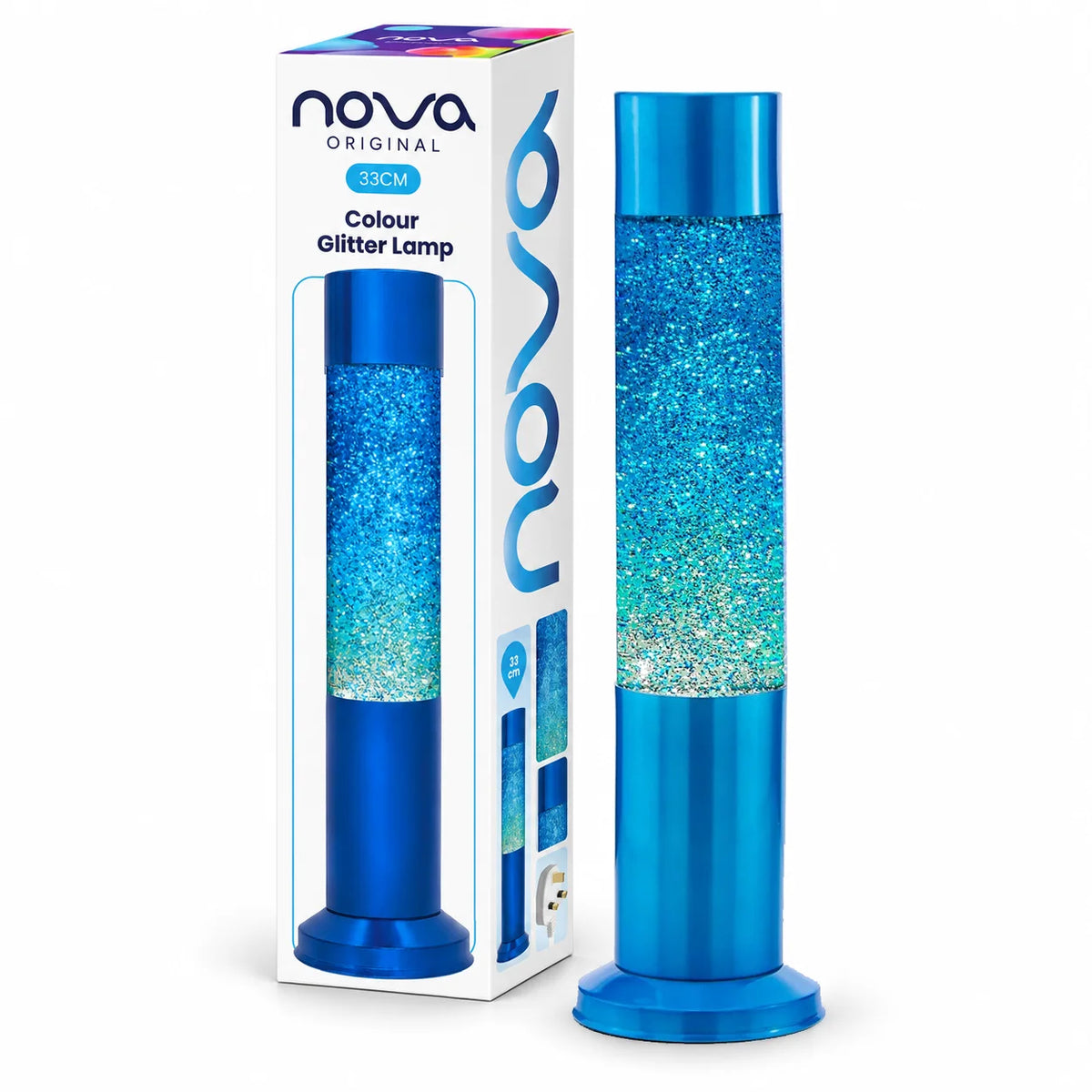 Nova Blue Glitter Lamp 33cm